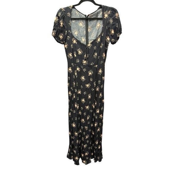 Reformation Rosetti Maxi Dress Black Floral Square Neck Short Sleeve Size 6 - Picture 5 of 13